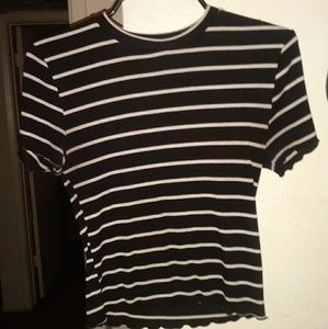 Charlotte Russe Black & White striped crop shirt